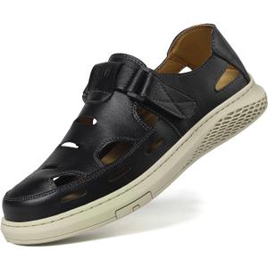 Men's Sandals Summer Breathable Sport Sandals Arch Support Casual Leather Adjustable Closed Toe Outdoor (7, Black)
