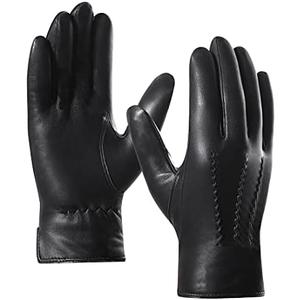 Harssidanzar Leather Gloves for Men,Winter Sheepskin Driving Gloves Cashmere Lined (Black(100% Cashmere Lined, XL)