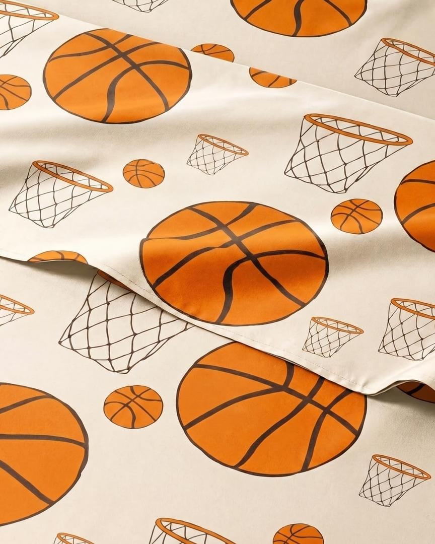 CGK Unlimited Kids Basketball Full 4 Piece Sheet Set - Boys, Girls, Teens, Toddler - Easy Fit with Deep Pockets - Soft, Cooling & Breathable Sheets - Cute, Cozy, Fade & Wrinkle Free - Machine Washable