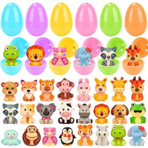 24 Pack Easter Eggs Fillers with Animal Squishy Toys Inside Toddler Easter Basket Stuffers Easter Egg Hunt Easter Party Favors for Kids