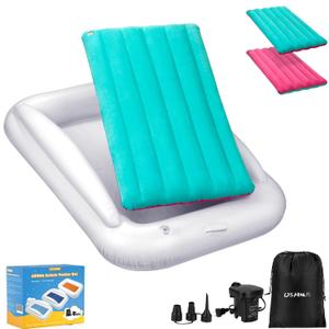 Inflatable Toddler Travel Bed, Portable Toddler Bed | Kids Air Mattress with Sides | Reversible 2 Colors Kids Blow Up Mattress -Mint Green & Pink