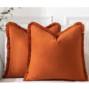MIULEE Throw Pillow Covers Fall Boho Farmhouse 22x22 Set of 2 Decorative Rust Couch with Fringe Chic Cotton Pillowcases Home Decor Accents for Cushion Soft Bed Living Room