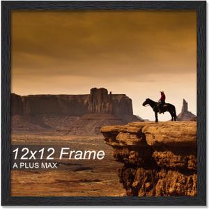 A PLUS MAX Square 12x12 Frame, Black Engineered Wood Picture Frame for 12 x 12 Picture Poster Photo, Light Weight 12 by 12 Frame with Wood-grain for Wall - 1 Pack/Black/12 x12