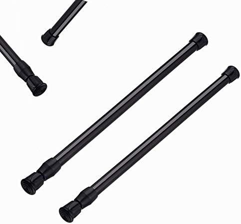 Wellgoods 2-Pack Adjustable Tension Rods 40-70cm - Black | Heavy Duty No Drill Shower Curtain Rods | Spring-Loaded Closet, Kitchen, Bathroom Organizer