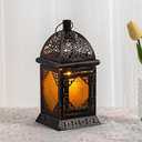DECORKEY Candle Lanterns Decorative Indoor & Outdoor, 12'' Vintage Moroccan Hanging&Tabletop Lantern, Christmas Halloween Metal Candle Holder for Home Front Porch Patio Decor (Amber)