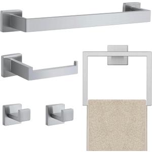 5 Piece Bathroom Towel Bar Set - SUS304 Stainless Steel Bath Towel Holder, 15.7 Inch Towel Racks for Bathroom Wall Mounted, Bathroom Hardware Accessories Set - Brushed Nickel