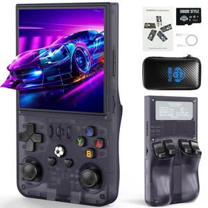 YEQOO R36MAX Retro Handheld Game Console, 4.0 Inch IPS HD Screen Portable Retro Gaming Console, 1.5GHz CPU Support 30+ Emulator Console Video Game Console, 4000mAh Battery (64GB Translucent Grey)