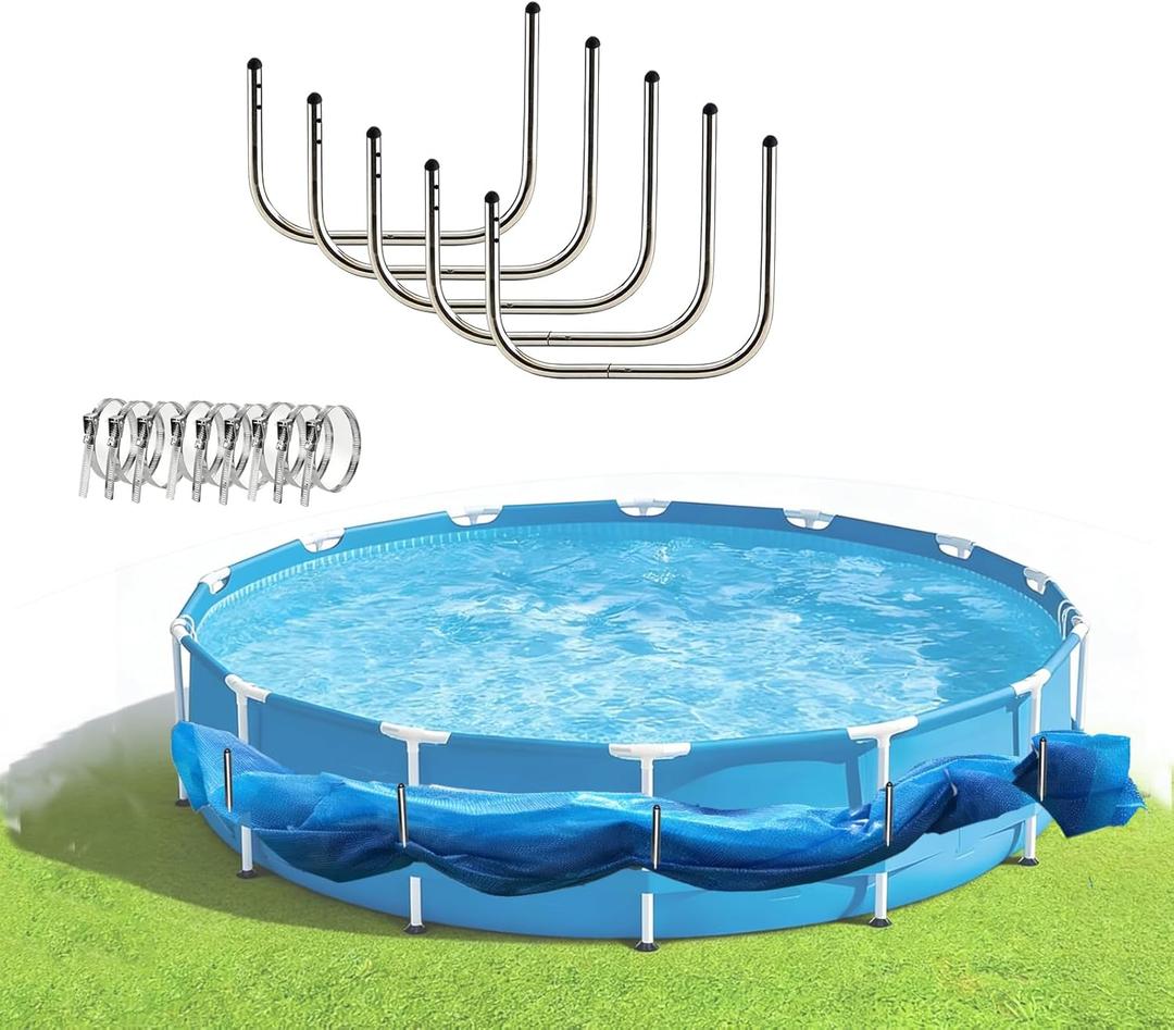 5 Pack Solar Cover Holder for Above Ground Pool, Adjustable Solar Cover Hooks,304 Stainless Steel Pool Solar Cover Hooks Designed for Above-Ground Pool(No-Drilling).
