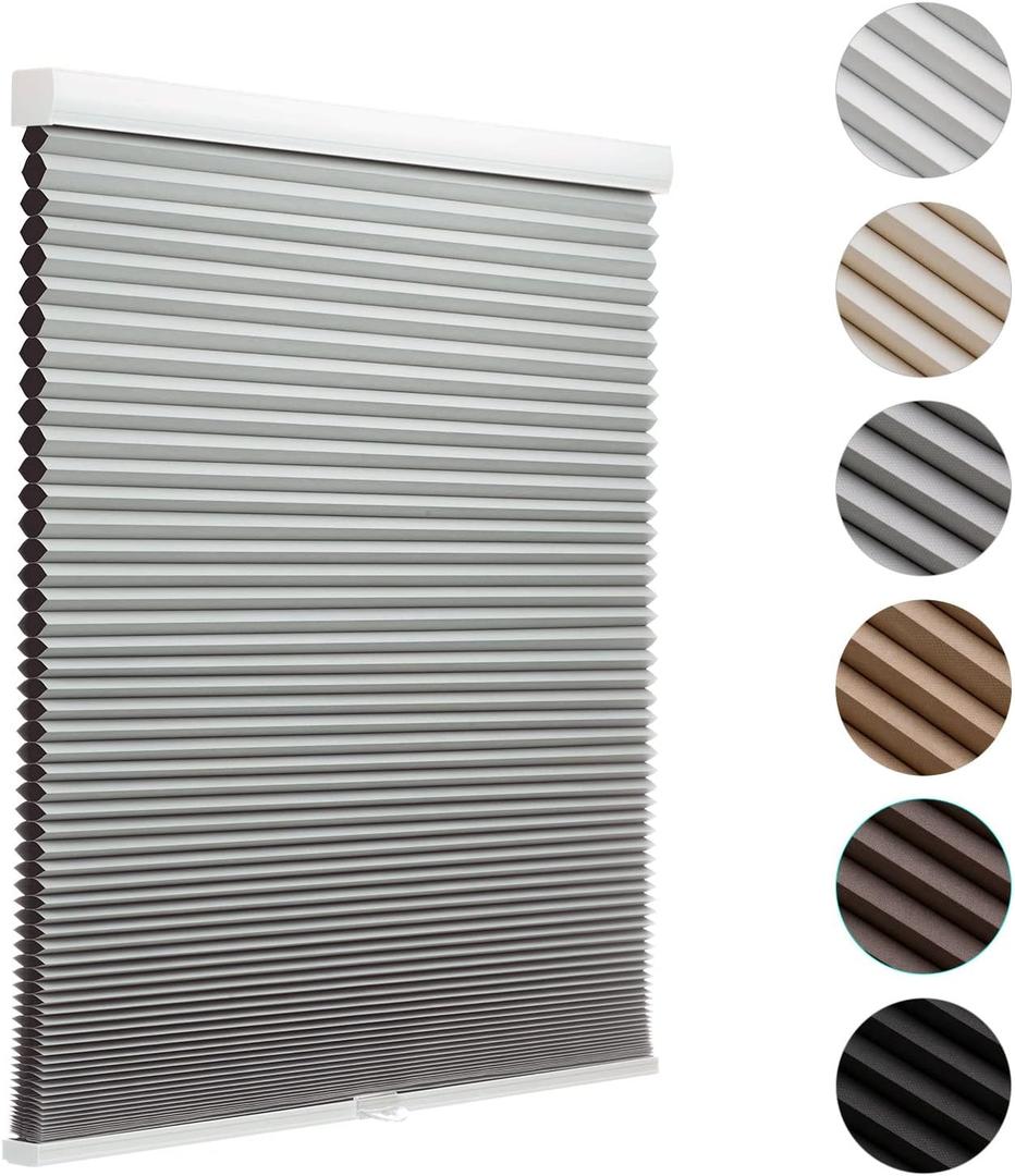 MYshade Blackout Cordless Cellular Shades Honeycomb Shade for Indoor Windows Room Darkening Blinds for Home Office Pull Down Window Shades Easy to Install 27 inch Wide, H72 Grey Pleated Shade (27"W x 72"H)