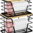 2 Pack Stackable Storage Laundry Kitchen Organizers, Wall Mount Trash Bag Holder with Bamboo Top and Garbage Bag Dispenser No Drill (Large-Set, Black)