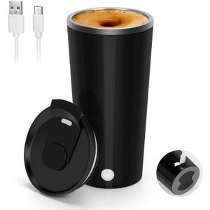 Auto Stirring Coffee Mug, Rechargeable Self Mixing Cup, 400ml Magnetic Stainless Steel Coffee Mug to Stir Mixed Milk, Powder, Black (Dark)