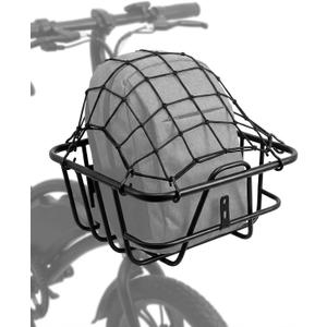 ANZOME Electric Scooter Basket & Bike Handlebar Bag Stable Metal Wire Carrier with Cargo Net & Rainproof Cover Front/Rear Rack Attachment for Commuting, Groceries, & Pet Transport (Black)