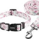 Ihoming Dog Collar and Leash Set for Daily Outdoor Walking Running Training, Floral Sky Design for Medium Boys Girls Dogs Cats Pets, M-Up to 45LBS (Medium (Pack of 1))
