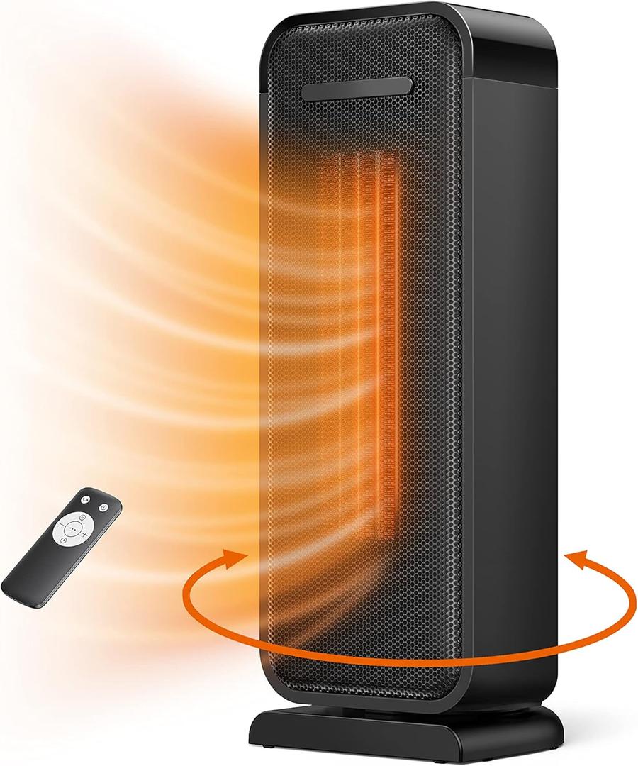 Space Heater, 65 Oscillation 1500W Electric Heater with Thermostat12H Timer 3 Modes, Tip-Over Protection, 24H Auto-Off Portable Quiet Heating Ceramic Heater With Remote for Bedroom, Office & Indoor