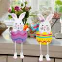 Lulu Home Easter Bunny Figurines, 2 Pack Resin Easter Egg Bunny Shelf Sitters with Dangling Legs, Modern Statue Easter Sculpture for Tabletop Centerpieces Window Sill Decorations