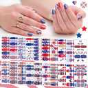SILPECWEE 20 Sheets 4th of July Nail Wraps Independence Day Nail Polish Stickers Patriotic American Nail Polish Strips Self Adhesive Fingernail Sticker Nails for Women with Nail File