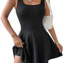 SOLY HUX Women's Tennis Dress with Built in Shorts Square Neck Sleeveless A Line Flared Summer Mini Dresses S