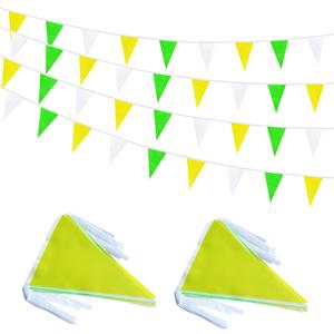 100 Feet 60 Pcs Yellow Green and White Pennant Banner Flags String Hanging Triangle DIY Flags, Bunting Streamers Decorations for Grand Opening, Birthday, Wedding, Party Celebration