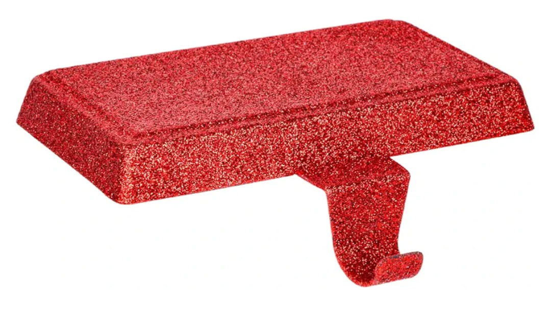 6 Pack Red Christmas Stocking Holders, Glitter Sturdy Metal Fireplace TV Stand Stocking Hooks Stocking Holder Base Weighted Stocking Hooks - Mantle Christmas Holiday Party Decorations（Red）