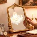 YUSONG Vintage Desk Mirror 12" Gold Antique Tabletop Mirror with Resin Frame, Decorative Wall Art for Living Room Bedroom Vanity Desk Decor, Birthday Gift