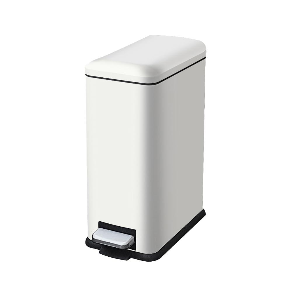 2.6 Gallon Bathroom Trash Can with Lid, 10L Stainless Steel Garbage Can with Removable Liner Bucket, Slim for Small Spaces Narrow Office, Kitchen, Bedroom, Living Room (White (10L/2.6 gallon)