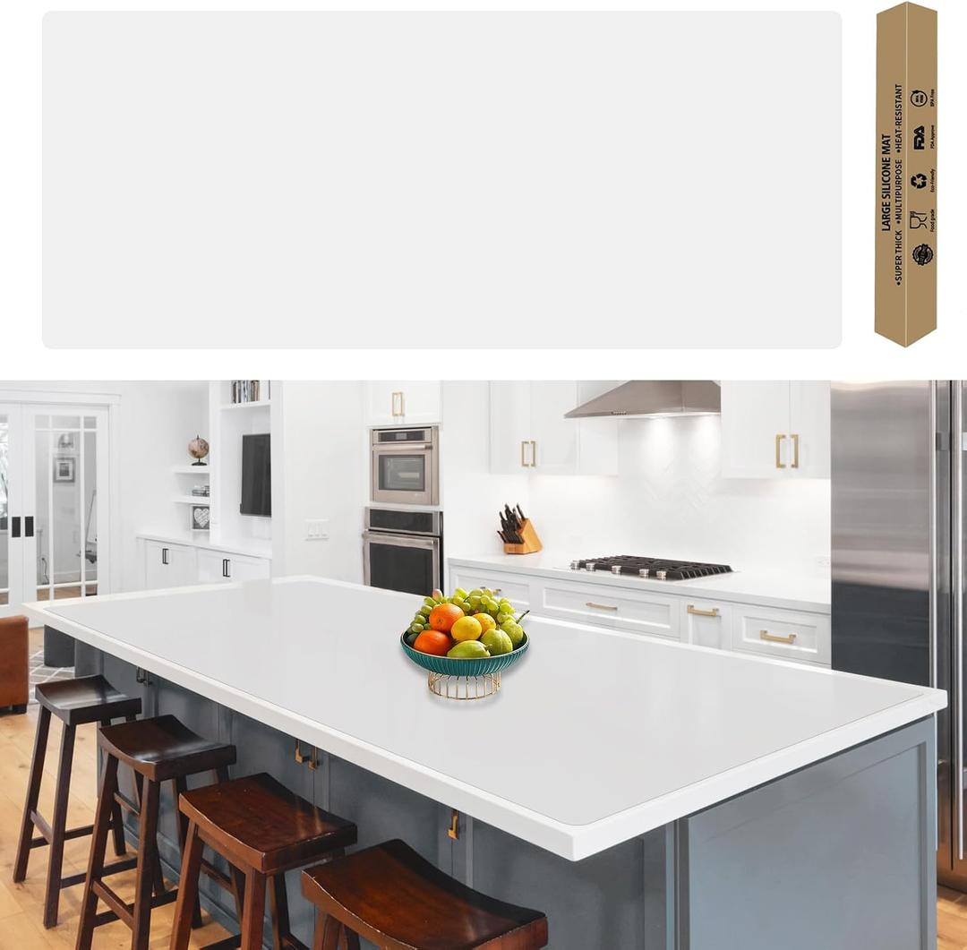 120"x24''(305cmx60cm) Extra Large Silicone Mat for Kitchen Counter, Heat Resistant Countertop Protector, Non-Slip Waterproof Kitchen Island Mat, Easy to Clean, Semitransparent