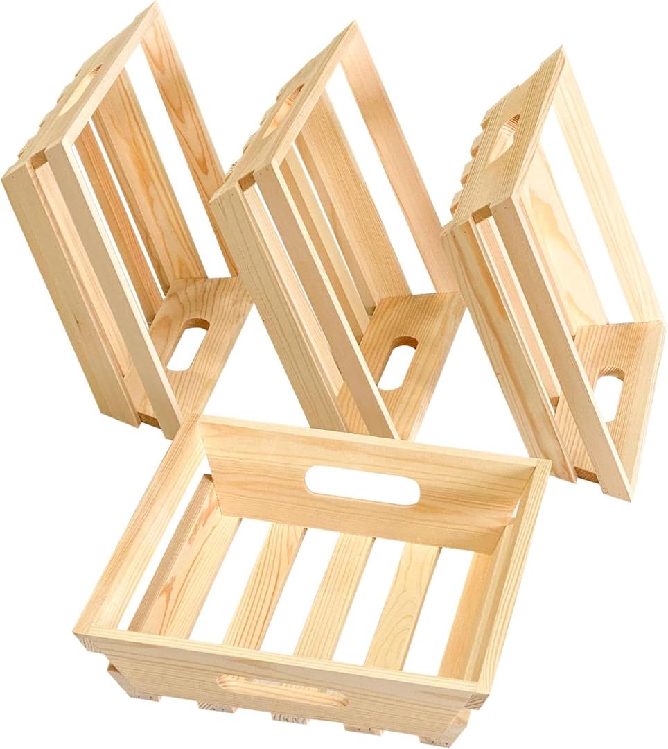 4 Pack 10 Inch Square Wooden Pallet Crates Unfinished Wood Trays Storage for DIY Crafts (Outer 10 x 10 x 2.6 in, Interior 8 x 8 x 2.4 in)