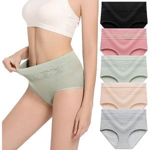 HAVVIS Women's Briefs Underwear Cotton High Waist Tummy Control Panties Rose Jacquard Ladies Panty Multipack, 5 Pieces, S