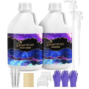 Bsrezn 2 Gallon Epoxy Resin Kit with Pumps Crystal Clear, Bubble-Free, No Yellowing, Self-Leveling, Mix 1:1 Epoxy Resin for Art, Crafts, Wood, and Resin Molds (1 Gallon x 2)