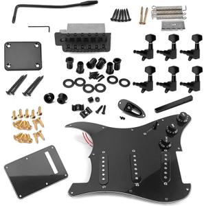 ST Style Electric Guitar Full Set DIY Accessory Kit Including Prewired Pickguard Bridge SSS Pickups and Other Accessories Black