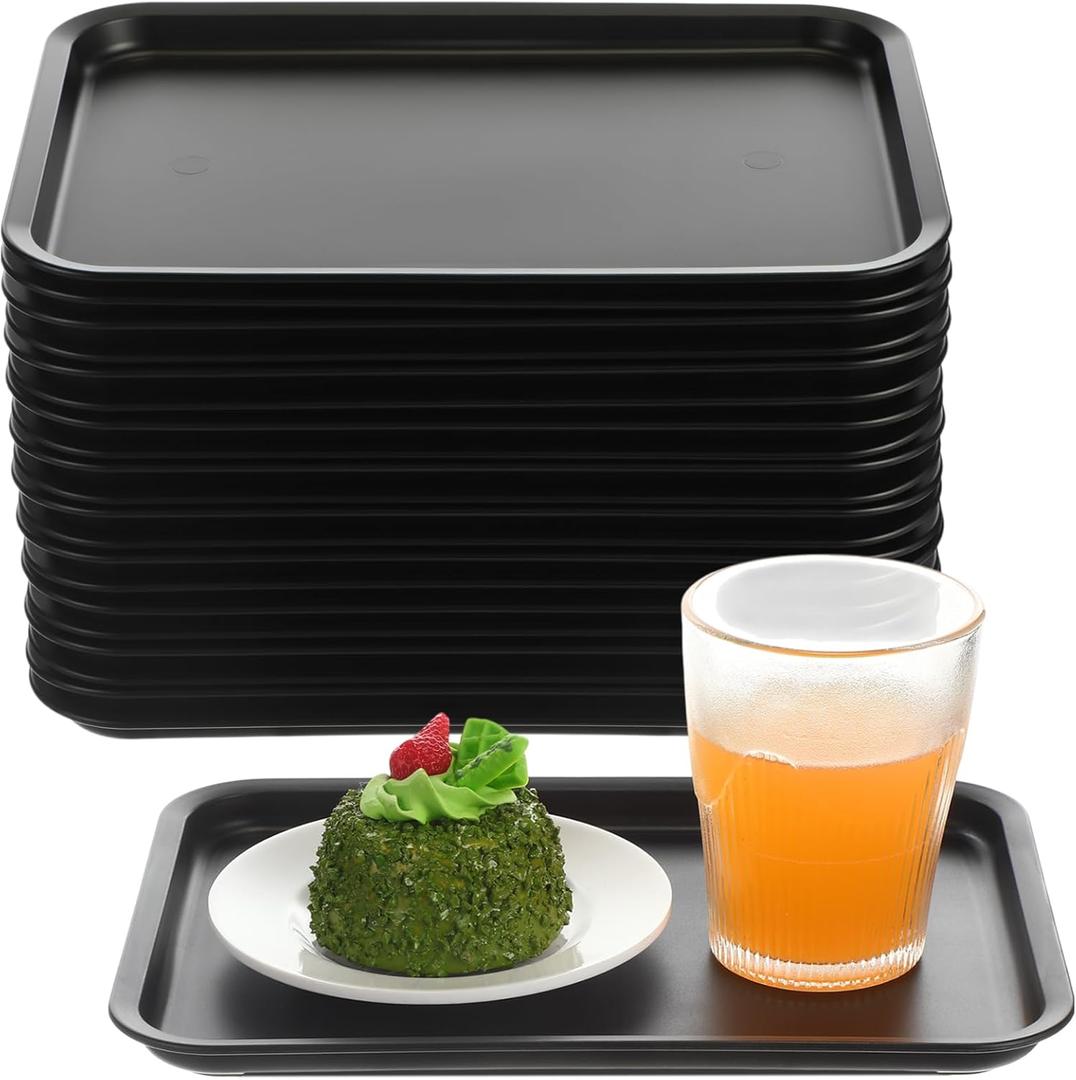 Sintuff 20 Pcs Plastic Art Trays Colorful Fast Food Lunch Trays Bulk Activity Crafts Sensory Serving Organizer for Home, School, Kids, DIY Projects, Painting, Beads(Black,10 x 7 Inch)