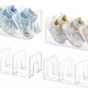 HBlife Widened 4.17 Inch Clear Acrylic Kids Shoe Rack for Closet Organizers and Storage, Small Shoe Rack 3 Sections Toddler Baby Shoe Storage Organizer Shelf, Desk File Book Purse Organizer(4 Pack)