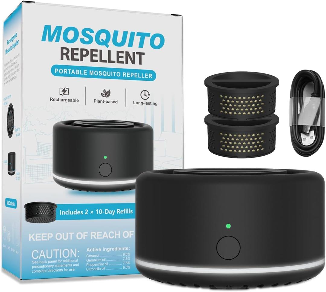Mosquito Repellent Outdoor Patio, Portable Repellent Device Plant-Derived Mosquito Repeller, Rechargeable Personal Shield for Camping & Outdoor(2 Refills Included)