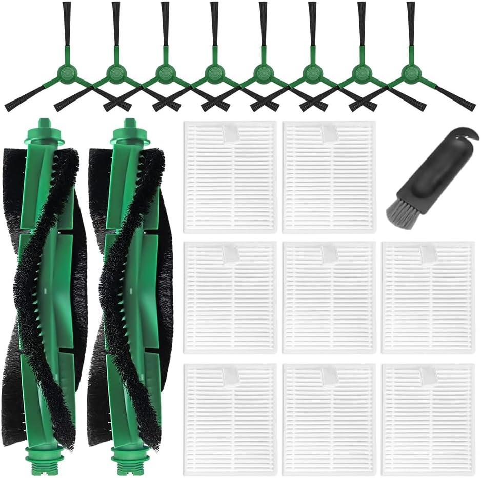 Replacement Parts for iRobot Roomba Combo & Vac Essential Series (RVG-Y1) 105X Y0140 Y0110 Q0120 Q0110 Q0520 104 105 106 108 1010 1020, 2 Main Brushes, 8 Side Brushes, 8 Filters, 1 Tool (19 Pack)