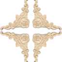 4 Pcs Wood Appliques and onlays for Furniture Decorative Wooden Carved Corner Appliques Decal 5.9inch Unpainted Molding Trim Corner for Wall Furniture Wardrobe Mirror Closet DIY Decoration