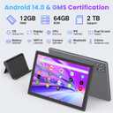 Tablets, 10.1 Inch Android 14 Tablet for Adults, Octa-Core, 12GB RAM 64GB Storage(2TB Expand), Octa-Core, WiFi 6, Bluetooth 5.0, Large Touch Screen Tablet for Work, Study & Entertainment