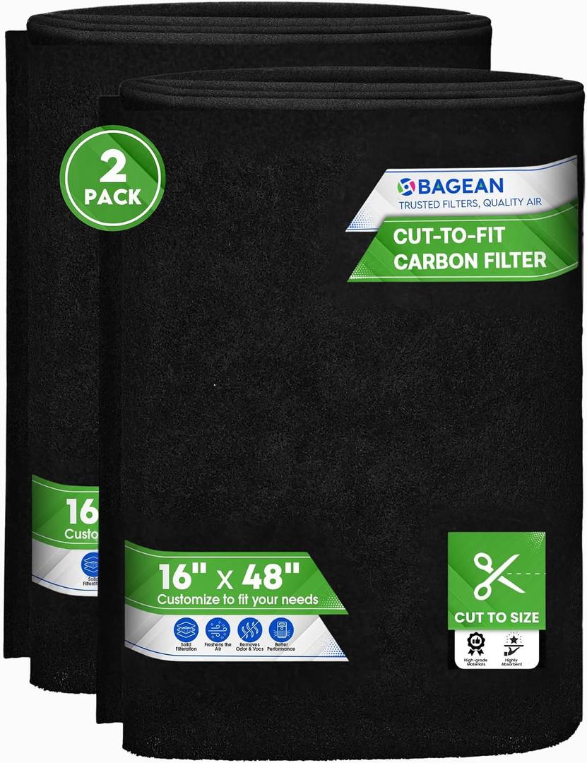 Cut to Fit Activated Carbon Filter Sheet 16 x 48 - Activated Carbon Air Filter for Air Purifiers Window AC Air Vent And More - Charcoal Filters Remove Odors & Freshens the Air (2-Pack)