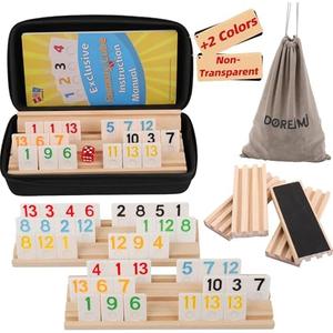 Doreimi Non-Transparent Rummy Cube Game Set 6 Players 2026-6 Colors 162 Tiles, 6 Anti-Slip Wooden Racks/Trays, Dual Storage Travel Board Game for Adults Kids, Gift for Grandparents Family Game Night