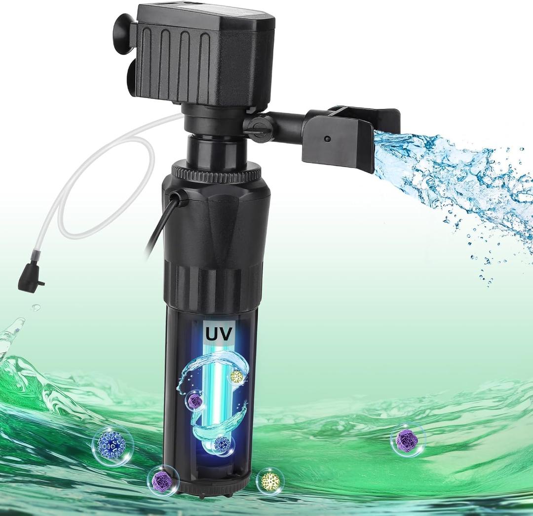 hygger Aquarium Filter U-V for 20-60 Gallon Tank, Submersible Internal Fish Tank Filter for Green Water and Algae Clean, 14W Power Pump with Adjustable Air Supply System for Saltwater Freshwater