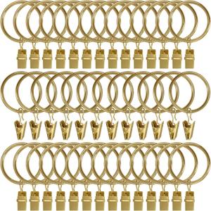 40 Pack Metal Curtain Rings with Clips, Drapery Clips Hooks, Decorative Curtain Rod Clips 1.5 in Interior Diameter, Gold