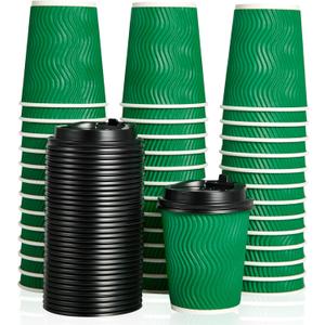 100 Count 8 OZ Coffee Cups with Lids, Insulated Ripple Wall Paper Hot Coffee Cups for Hot Drinks