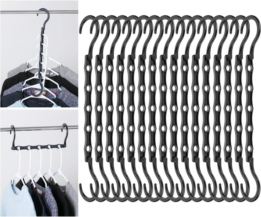 Mr. Pen- Space Saving Hangers for Clothes, 16 pcs, Black, Plastic Multi Clothes Hangers Space Saving, 5 Slots, 360 Rotating Hooks