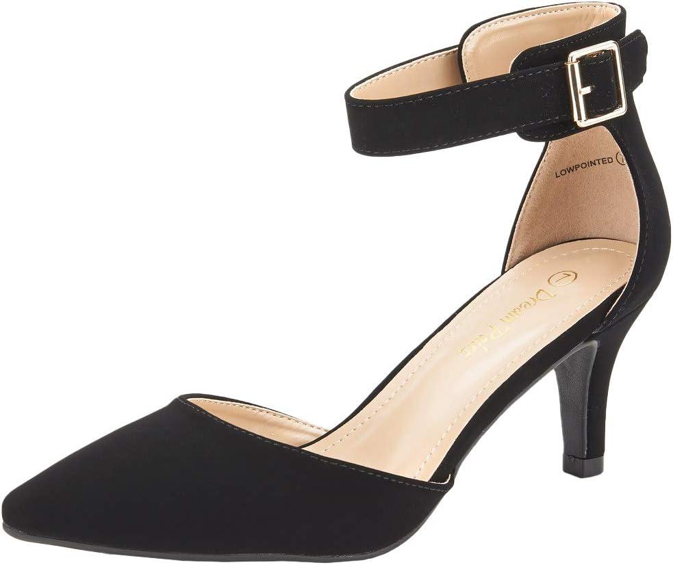 DREAM PAIRS Kitten Heel Low Heel for Women Closed Pointed Toe Pumps Wedding Party Sexy Dress Shoes Lowpointed (9, Black/Nubuck)