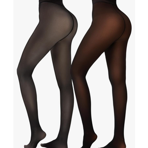 HONGTEYA 2 Pairs Fleece Lined Tights Women - Warm Sheer Pantyhose Fake Translucent Tights Winter Thermal Leggings, Size L