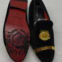 Men's Loafers Velvet Gold Buckle Fashion Handmade Party Wedding Prom Shoes (9, Black), 42
