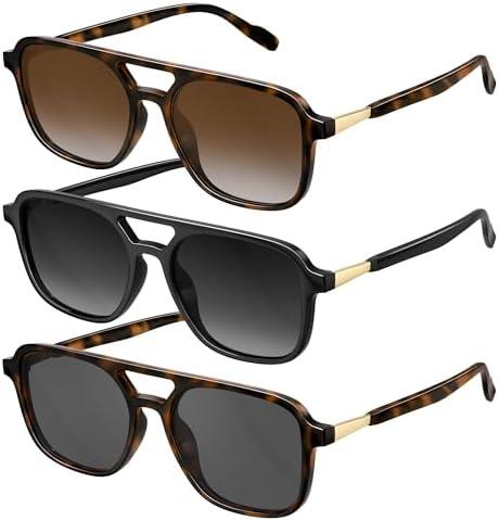 konqkin Retro Aviator Sunglasses for Women Men:Polarized Trendy Vintage 70s Rectangle Womens Shades Sun Glasses UV Protection