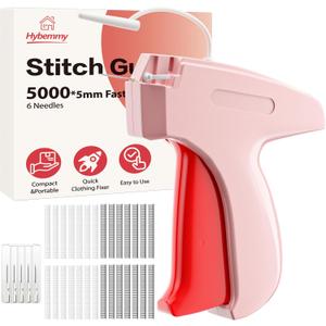 Stitch Gun for Clothes, Portable Handheld Tagging Gun for Clothing, Stitch Quick Clothing Fixer Includes 2500 Black Fasteners & 2500 White Fasteners with 6 Needles, Pink Red