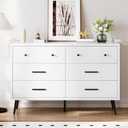 DWVO White 6 Drawers Dresser, Modern Wood Dresser Chest of Drawers with Black Metal Handle Anti-Tipping Device, Modern Storage Cabinet for Hallway, Entryway, Living Room