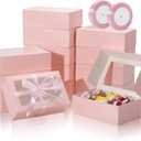 COTOPHER 30Pcs Cookie Boxes with Ribbons, 9x6x3 Inch Bakery Boxes with Window, Pink Treat Containers for Pastries, Chocolate Covered Strawberries, Dessert, Easter Candy, Muffins, Donuts