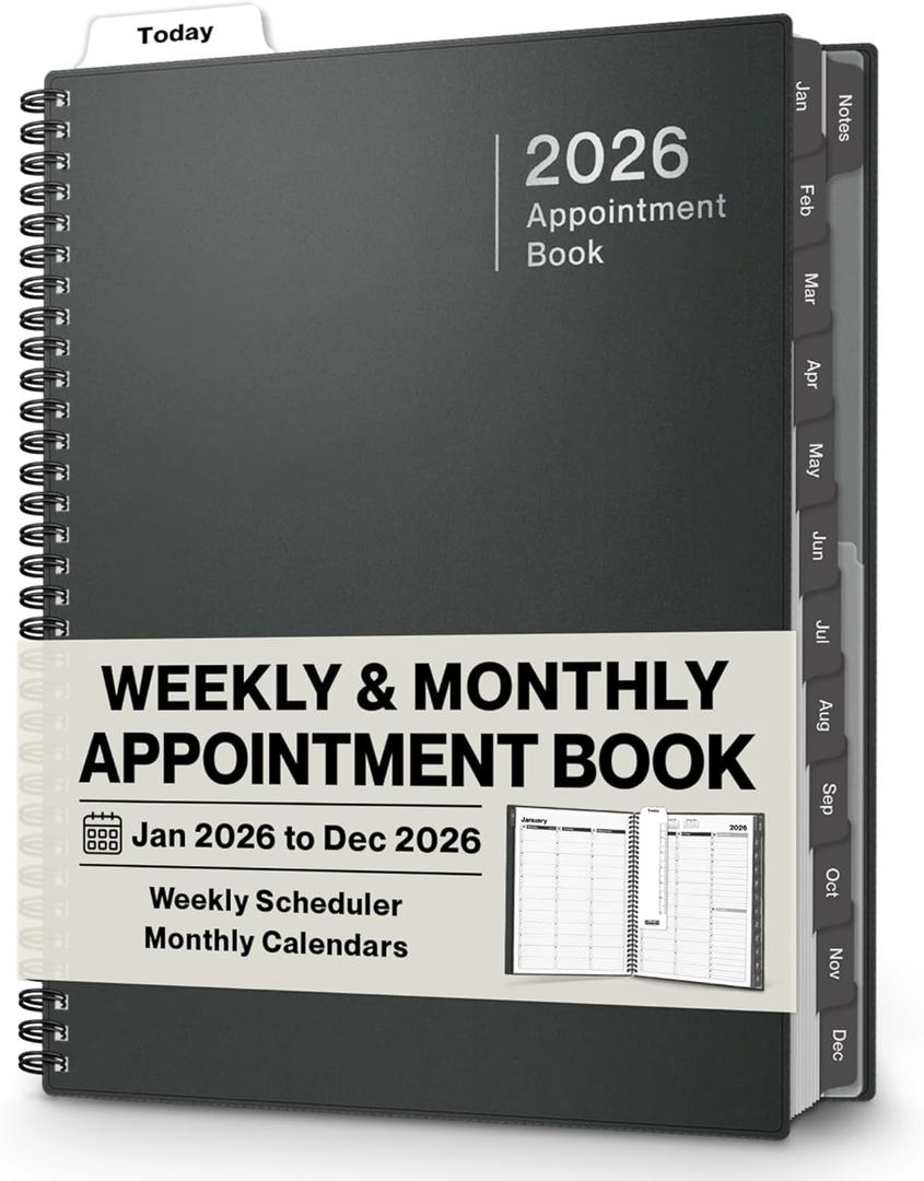 Dunwell Daily Planner 2026, 8.5x11 Appointment Book, 15-Min Hourly Schedule, Jan to Dec 2026, Large Planner with Laminated Tabs, Premium Paper Quality (Charcoal Gray)
